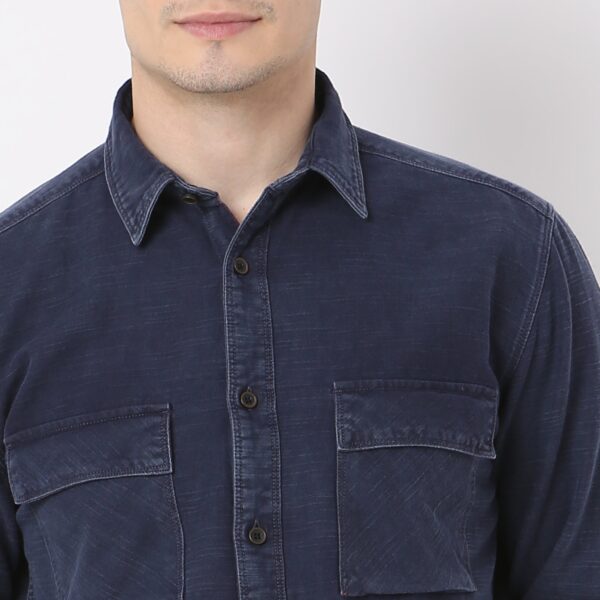 Modern Denim Shirt with Rugged Structure Minimalist Aesthetic Classic Design Regular Fit - Image 9