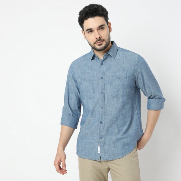 Alpha™ Shirt - Authentic Indigo Slub Denim Shirt - Modern 2 Pocket Regular Fit - Image 2