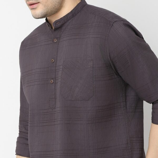 Pure Cotton Self Dobby Pattern - Band Collar Kurta Shirt - Image 4