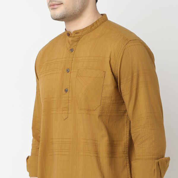 Pure Cotton Self Dobby Pattern - Band Collar Kurta Shirt - Image 9