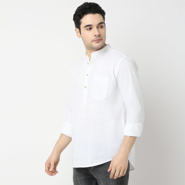 Pure Cotton Self Dobby Pattern - Band Collar Kurta Shirt - Image 14