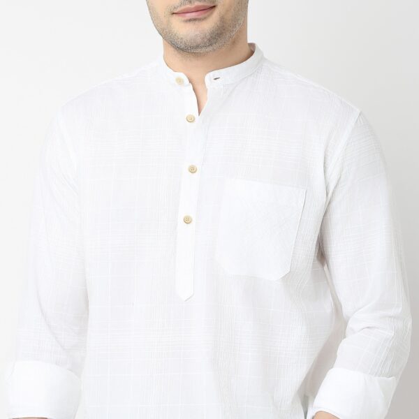 Pure Cotton Self Dobby Pattern - Band Collar Kurta Shirt - Image 15