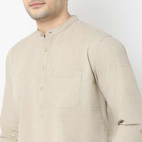 Pure Cotton Self Dobby Pattern - Band Collar Kurta Shirt - Image 19