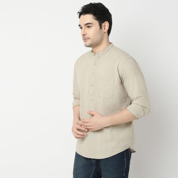 Pure Cotton Self Dobby Pattern - Band Collar Kurta Shirt - Image 20