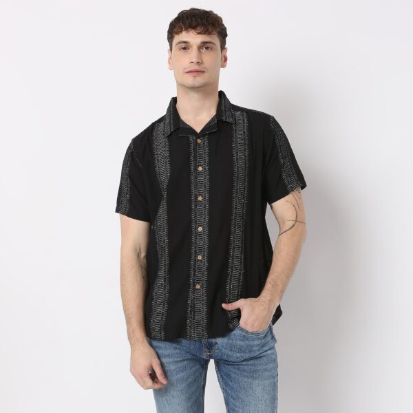 Jacquard Short Length Camp Collar Half Sleeve Shirt - Image 2