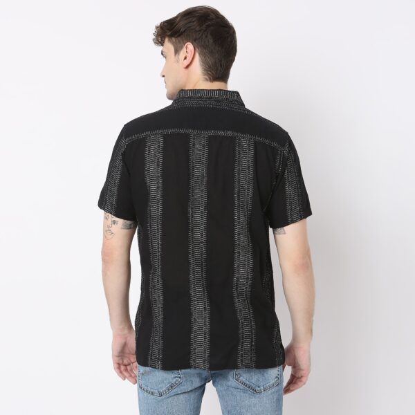 Jacquard Short Length Camp Collar Half Sleeve Shirt - Image 3