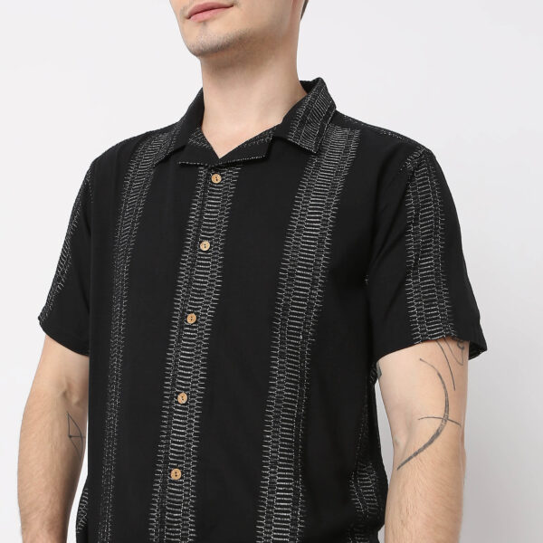 Jacquard Short Length Camp Collar Half Sleeve Shirt - Image 4