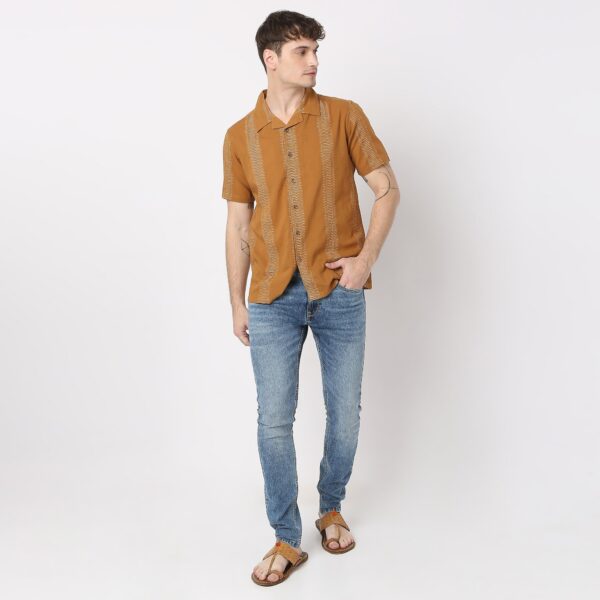 Jacquard Short Length Camp Collar Half Sleeve Shirt - Image 6