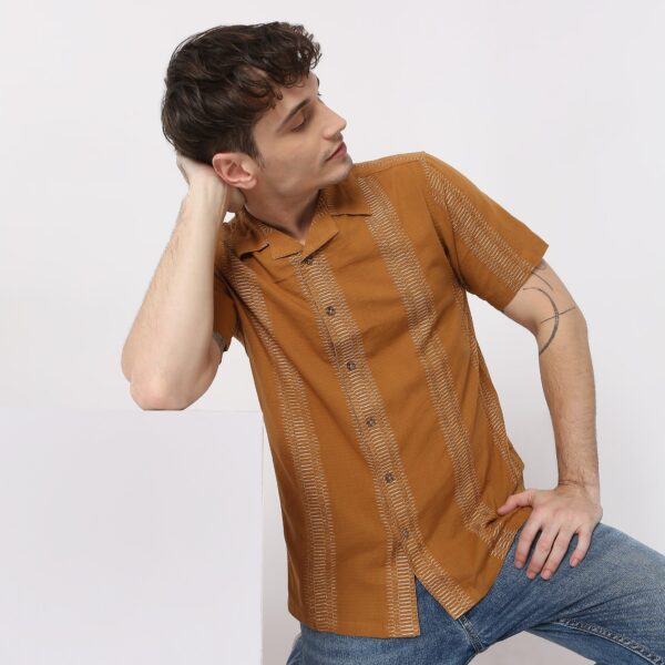 Jacquard Short Length Camp Collar Half Sleeve Shirt - Image 7