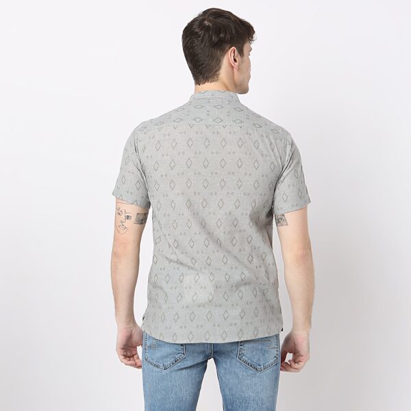 Yard Dyed Printed Mandarin Collar Half Sleeve Shirt - Image 3