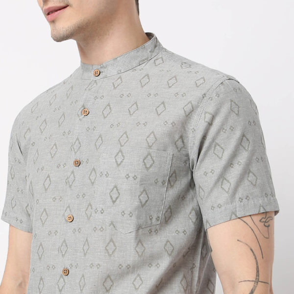 Yard Dyed Printed Mandarin Collar Half Sleeve Shirt - Image 4