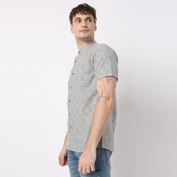 Yard Dyed Printed Mandarin Collar Half Sleeve Shirt - Image 5