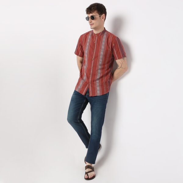 Artistry™ Jacquard Woven Band Collar Half Sleeve Shirt