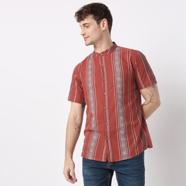 Artistry™ Jacquard Woven Band Collar Half Sleeve Shirt - Image 2