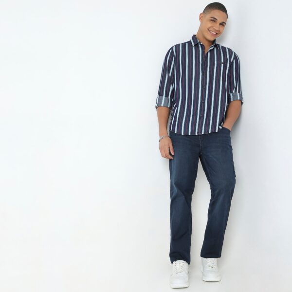 Cruiser™ Authentic Indigo Shirt Regular Fit Two Tone Strips Perfect Denim Companion