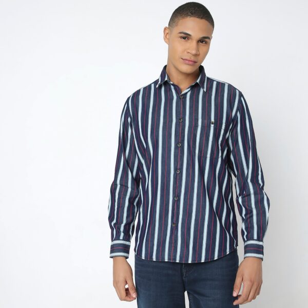 Cruiser™ Authentic Indigo Shirt Regular Fit Two Tone Strips Perfect Denim Companion - Image 2