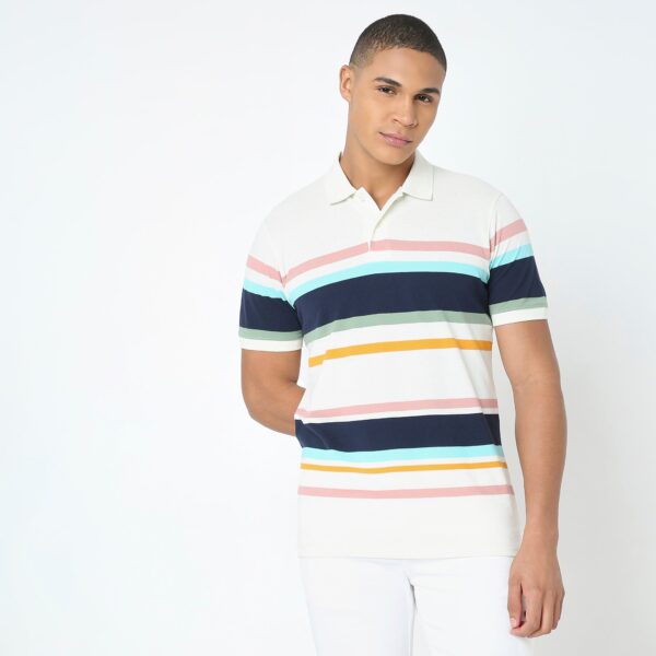 Weekend Polo™ - Exclusive Jacquard Stripes Pattern Regular Fit Polo T-Shirt - Image 2