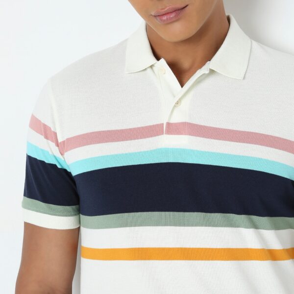 Weekend Polo™ - Exclusive Jacquard Stripes Pattern Regular Fit Polo T-Shirt - Image 4