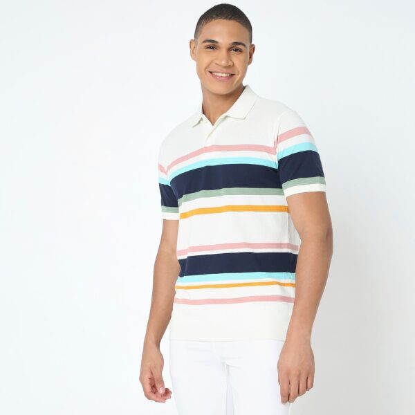 Weekend Polo™ - Exclusive Jacquard Stripes Pattern Regular Fit Polo T-Shirt - Image 5