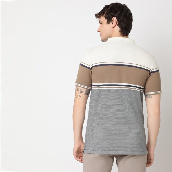 Weekend Polo™ - Exclusive Jacquard Stripes Pattern Zip Neck Regular Fit Polo T-Shirt - Image 3