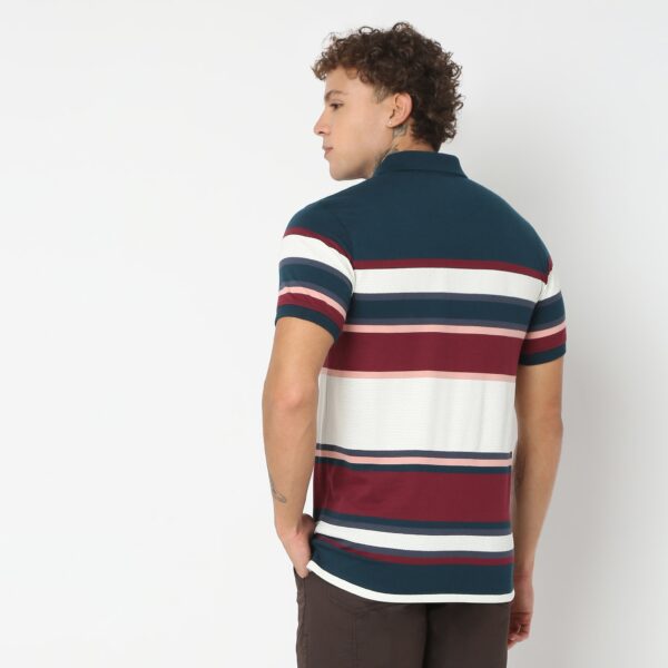 Weekend Polo™ - Exclusive Jacquard Stripes Pattern Zip Neck Regular Fit Polo T-Shirt - Image 3