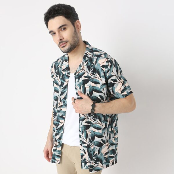 Retreat Shirts - 100% Rayón Regular Fit Printed Cuban Collar Shirt