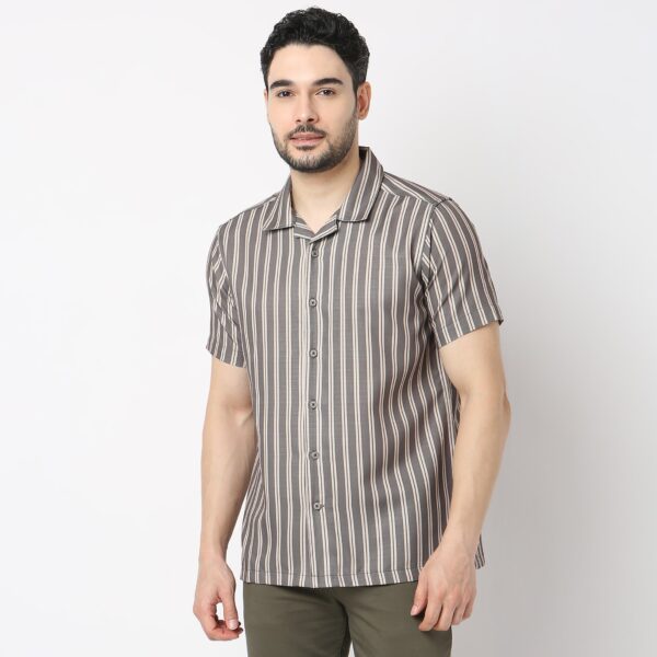 Retreat™ Shirts - Core Slub Printed Pattern Rich Fabric - Trendy Cuban Collar - Regular Fit Shirt - Image 2