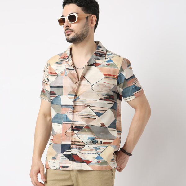 Retreat™ Shirts - Core Slub Printed Pattern Rich Fabric - Trendy Cuban Collar - Regular Fit Shirt - Image 7