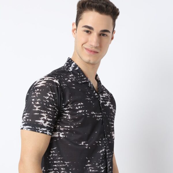 Retreat™ Shirts - Printed Pattern Rich Knitted Stretch Fabric - Trendy Cuban Collar - Regular Fit Shirt - Image 4