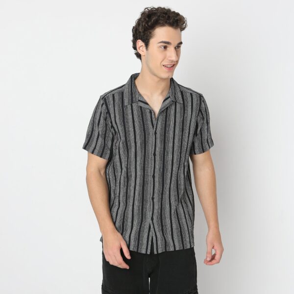 Mood™ Shirts - Raw Cotton Camp Collar Yarn Dyed Stripes - Regular Fit - Image 2