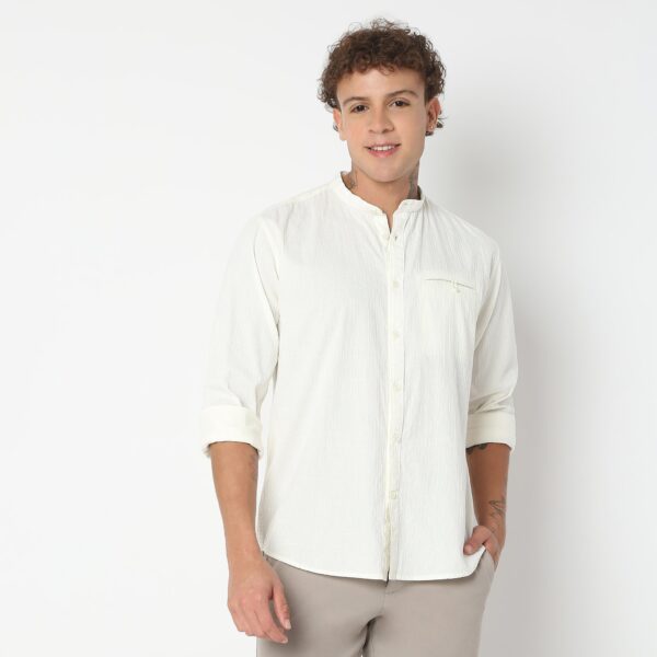 Band Collar Brunch Shirt 100% Cotton Exclusive Dobby Structure Fabric - Image 2