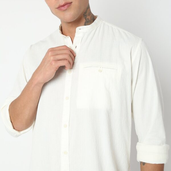 Band Collar Brunch Shirt 100% Cotton Exclusive Dobby Structure Fabric - Image 4