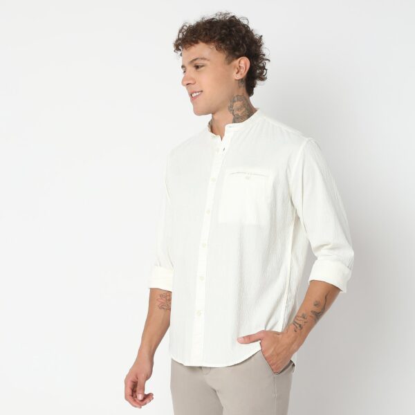 Band Collar Brunch Shirt 100% Cotton Exclusive Dobby Structure Fabric - Image 5