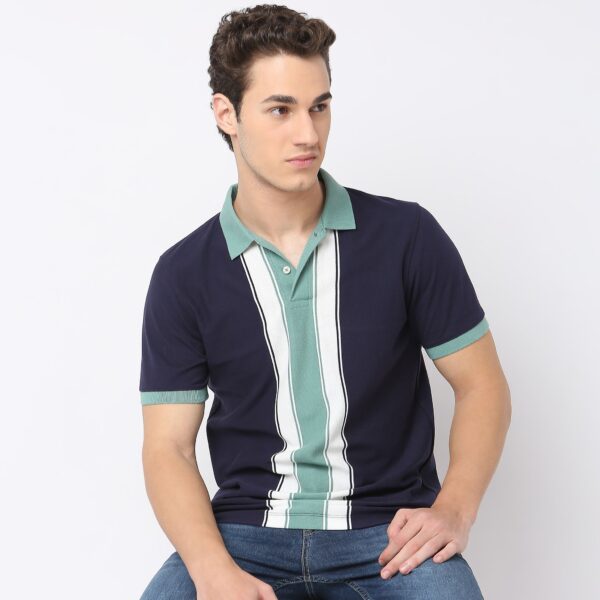 Weekend Polo™ - Exclusive Vertical Stripes Pattern Regular Fit Polo T-Shirt - Image 2