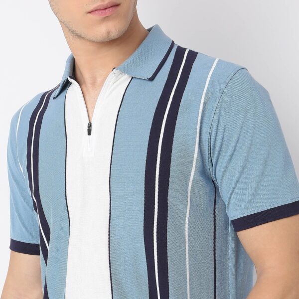 Weekend™ Polo - Vertical Uni Stripes - Zip Neck Polo Regular Fit T-Shirt - Image 4